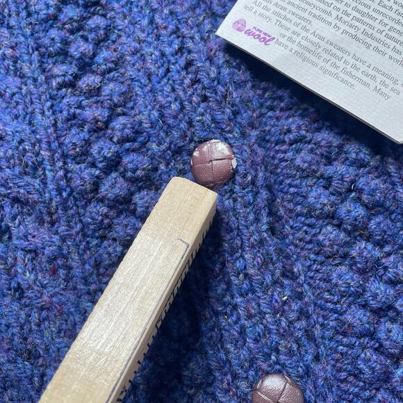 NWT Purple Heather Handknit Blue Fisherman Cable Knit Irish Wool Cardigan Sz 44 - Picture 6 of 6